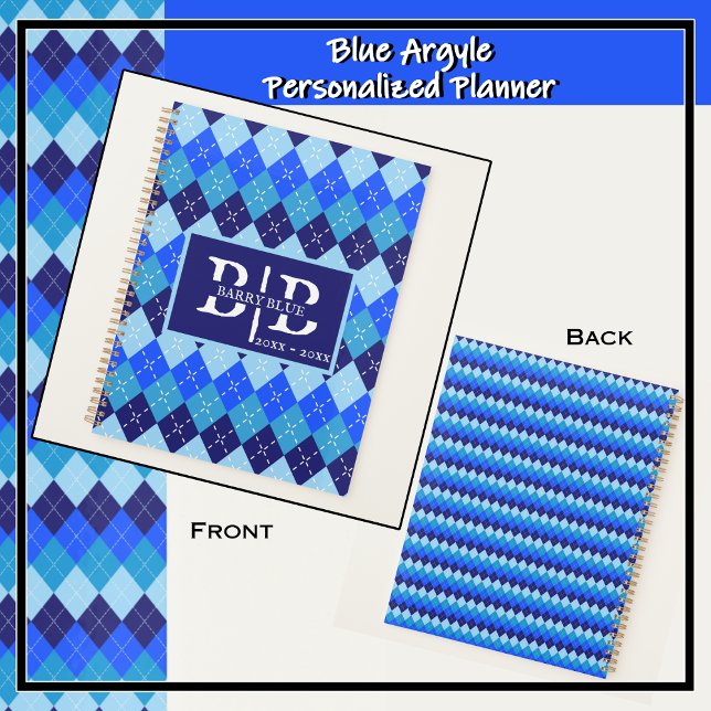 Blue Argyle New Job Back To School Personalised  Planner (New job, new business, blue argyle personalized planner.)