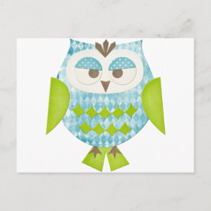 Blue Argyle Owl Postcard