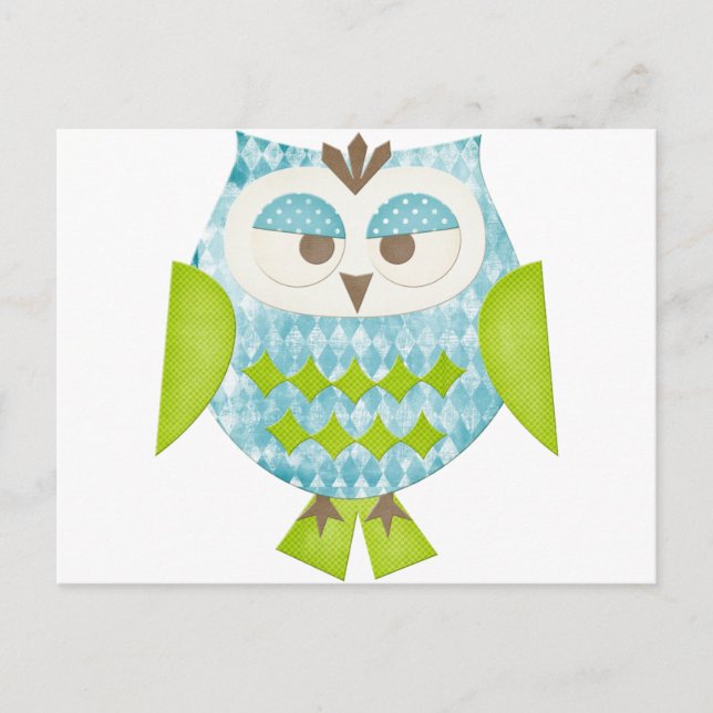 Blue Argyle Owl Postcard (Front)