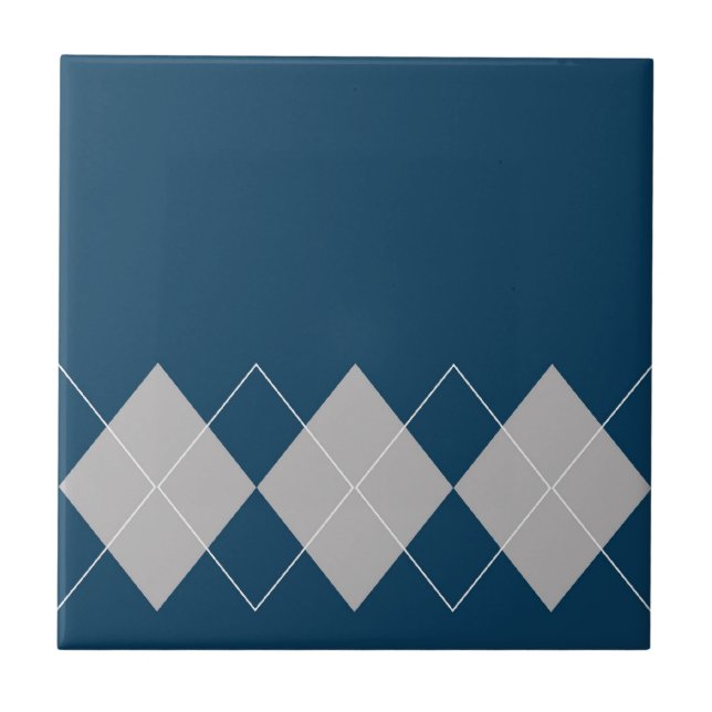 blue argyle pattern ceramic tile (Front)