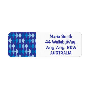 Blue argyle pattern return address label
