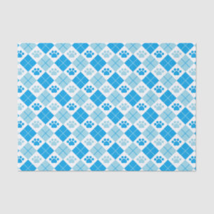 Blue Argyle Paw Print Pattern Tissue Paper