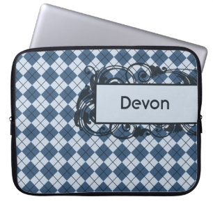 Blue Argyle Personalised Laptop Bag 15 Inch