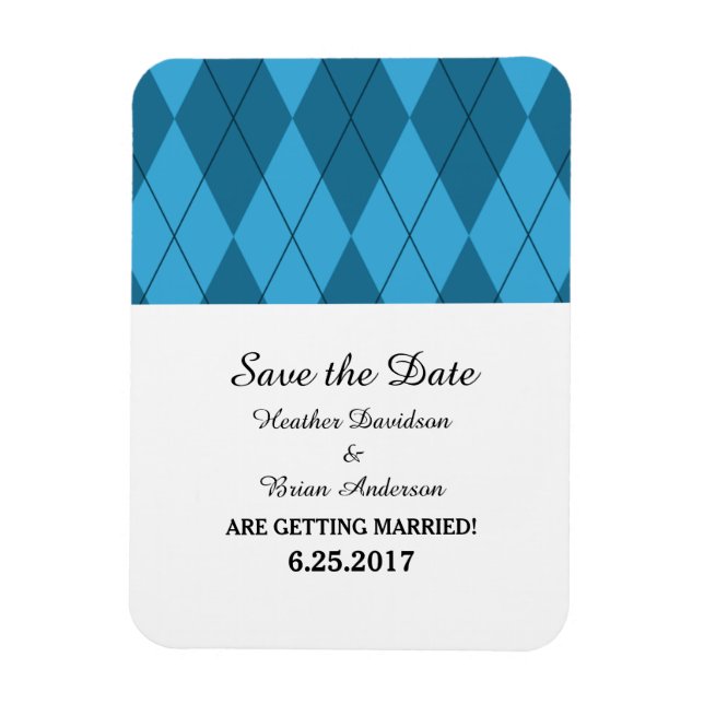 Blue Argyle Save the Date Flexi Magnet (Vertical)