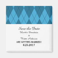 Blue Argyle Save the Date Magnet