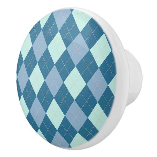 Blue Argyle Vintage Pattern Ceramic Knob (Right)