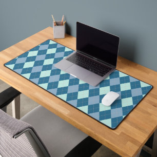 Blue Argyle Vintage Pattern Desk Mat