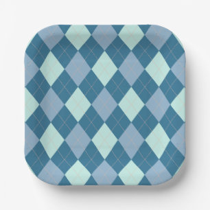 Blue Argyle Vintage Pattern Paper Plate