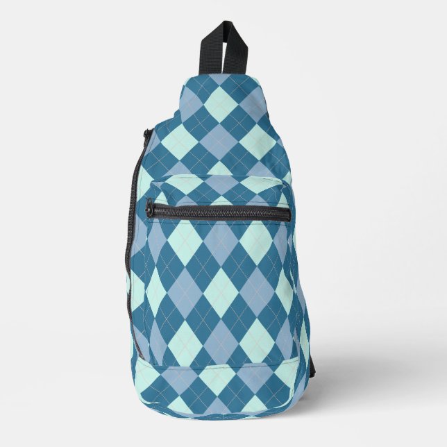Blue Argyle Vintage Pattern Sling Bag (Front)