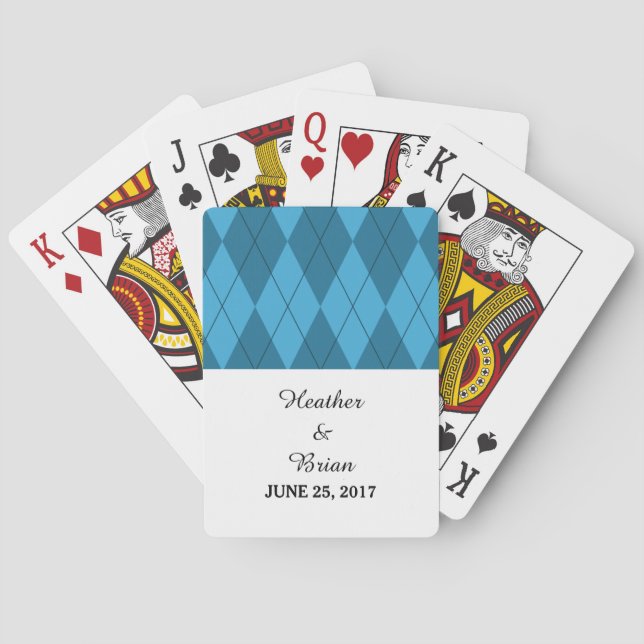 Blue Argyle Wedding Playing Cards (Back)