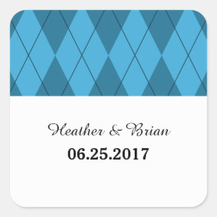 Blue Argyle Wedding Stickers