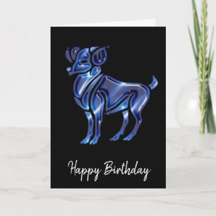 Blue Aries Sign Birthday Card