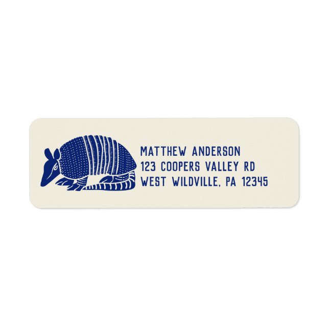 Blue Armadillo Personalised Return Address Label (Front)