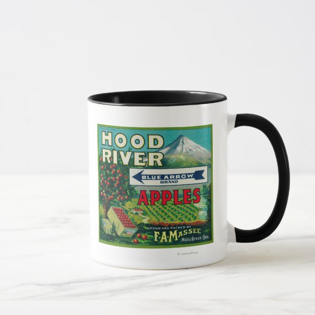 Blue Arrow Apple Crate LabelHood River, OR Mug (Right)
