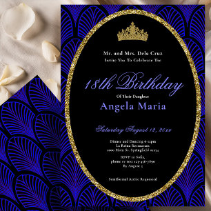 Blue Art Deco 18th Birthday Debut Invitation