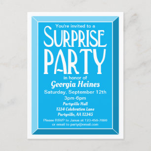 Blue Art Deco Beveled Birthday Surprise Party Invitation Postcard