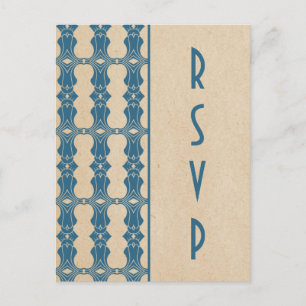 Blue Art Deco Border RSVP Postcard