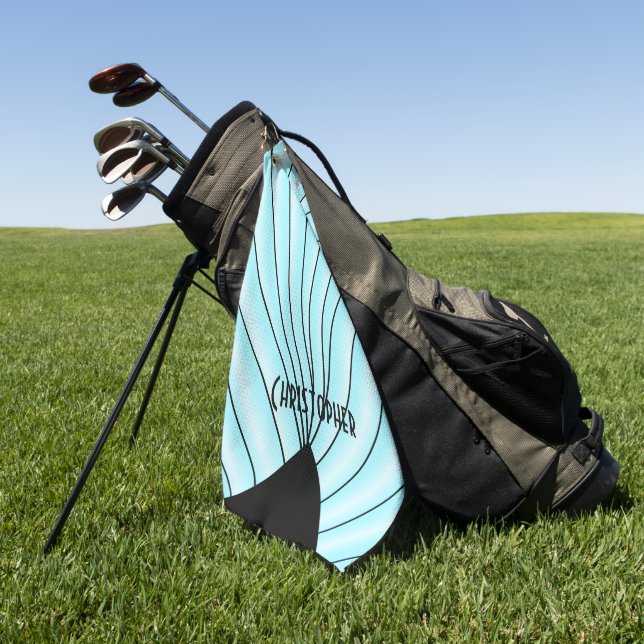 Blue Art Deco Design Personalised Golf Towel (Green)
