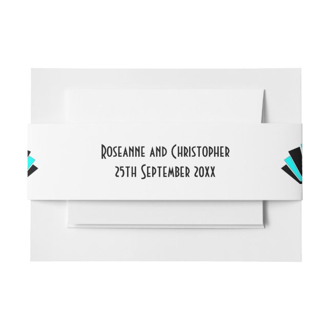 Blue Art Deco Design Wedding Invitation Belly Band (Front Example)