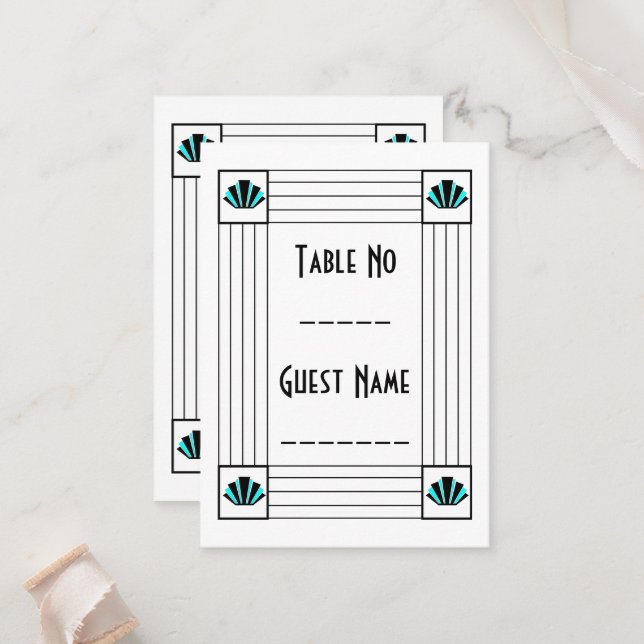 Blue Art Deco Design Wedding Place Card (Front/Back In Situ)