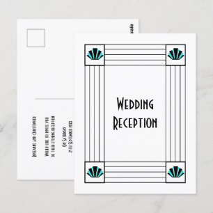 Blue Art Deco Design Wedding Reception Postcard