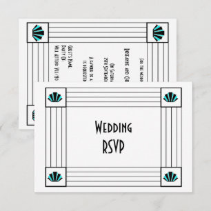 Blue Art Deco Design Wedding RSVP Card