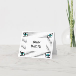 Blue Art Deco Design Wedding Thank You Card