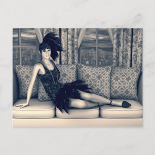 Blue Art Deco Flapper Woman Vintage Art Postcard