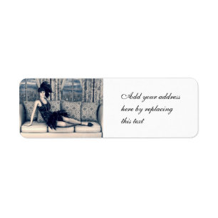 Blue Art Deco Flapper Woman Vintage Art Return Address Label