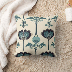 Blue Art Deco Flower Cushion