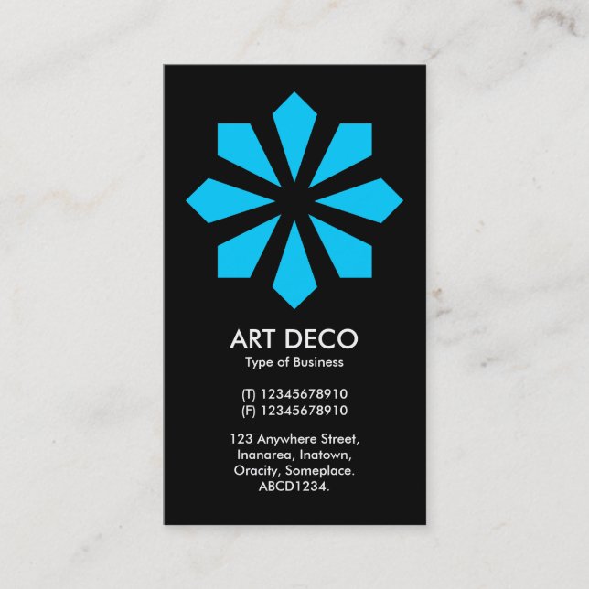Blue Art Deco Flower Star - Black Business Card (Front)
