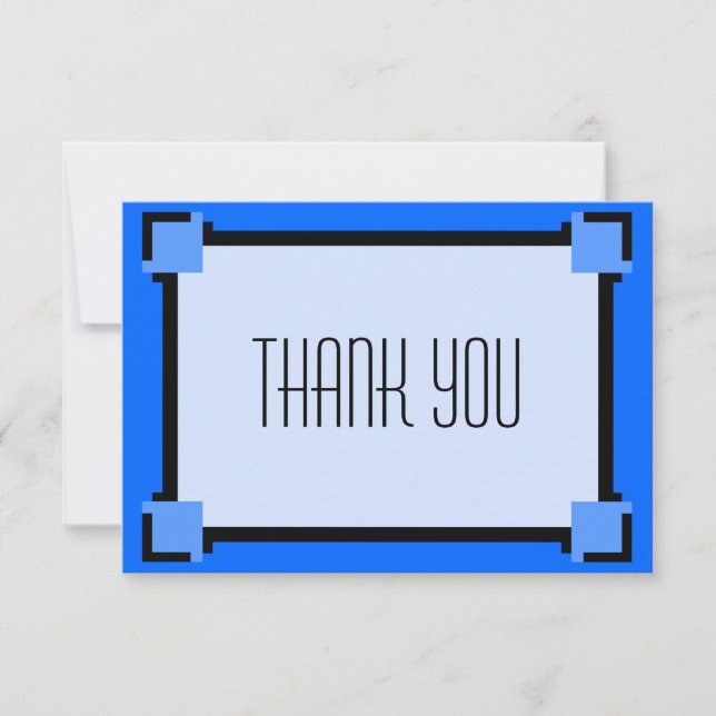 Blue Art Deco Geometric Thank You Card (Front)