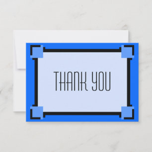 Blue Art Deco Geometric Thank You Card