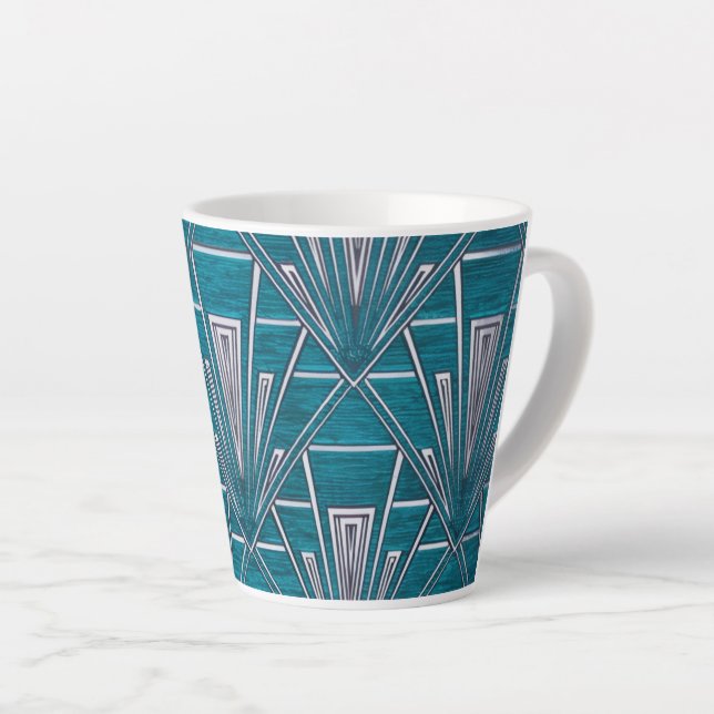 Blue Art Deco Latte Mug (Right Angle)