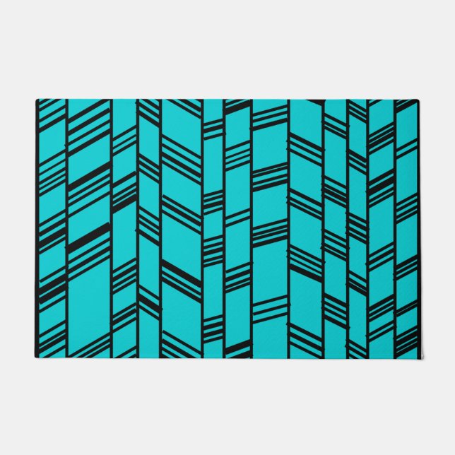 Blue Art Deco Lines  Doormat (Front)