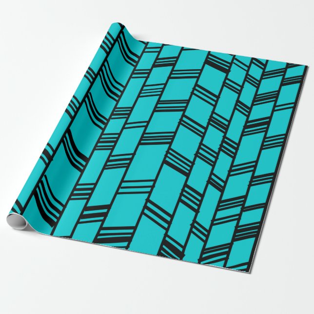 Blue Art Deco Lines Wrapping Paper (Unrolled)