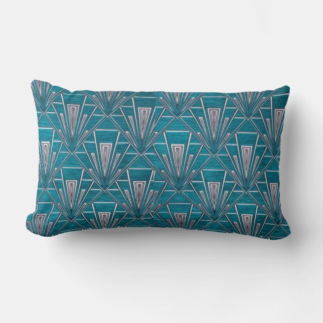 Blue Art Deco Lumbar Cushion (Front)