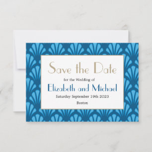 Blue Art Deco Modern Elegant Save the Date