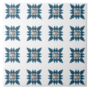 Blue Art Deco Pattern Ceramic Tile