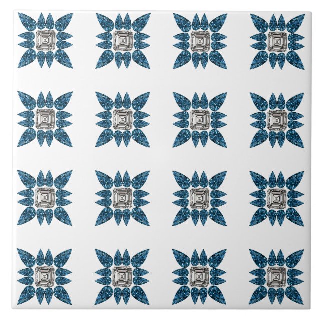Blue Art Deco Pattern Ceramic Tile (Front)