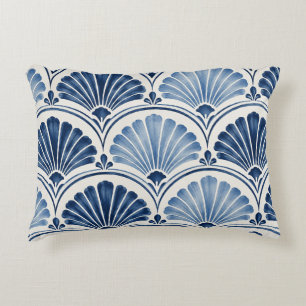 Blue Art Deco Scallop Fans Decorative Cushion