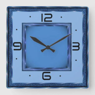 Blue Art Deco Square Wall Clock