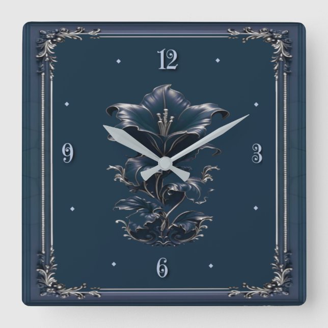 Blue Art Deco Square Wall Clock (Front)
