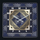 Blue art deco square wall clock<br><div class="desc">Great clock design. You will love it like others. Be free to use this design for other product you like or to customise and add your text. Follow me for more. Thank you. Have a nice day.</div>