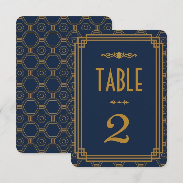Blue Art Deco Wedding Table Numbers (Front/Back)