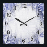 Blue Art Deco with Black Numbers Square Wall Clock<br><div class="desc">Pretty blue art deco design with twelve black numbers</div>
