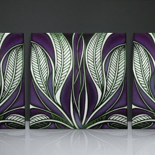 Blue Art Nouveau Inspired Classic Floral Geometric Ceramic Tile