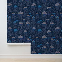 Blue Art Nouveau Jellyfish Sea Life Pattern