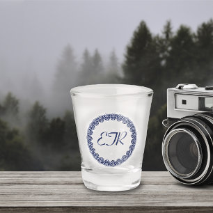 Blue Art Nouveau Monogram Shot Glass