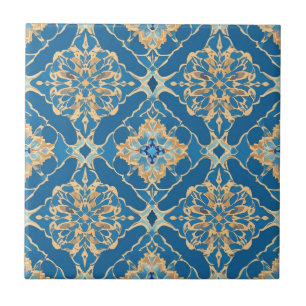 Blue Art Nouveau Moroccan Ethnic Ceramic Tile